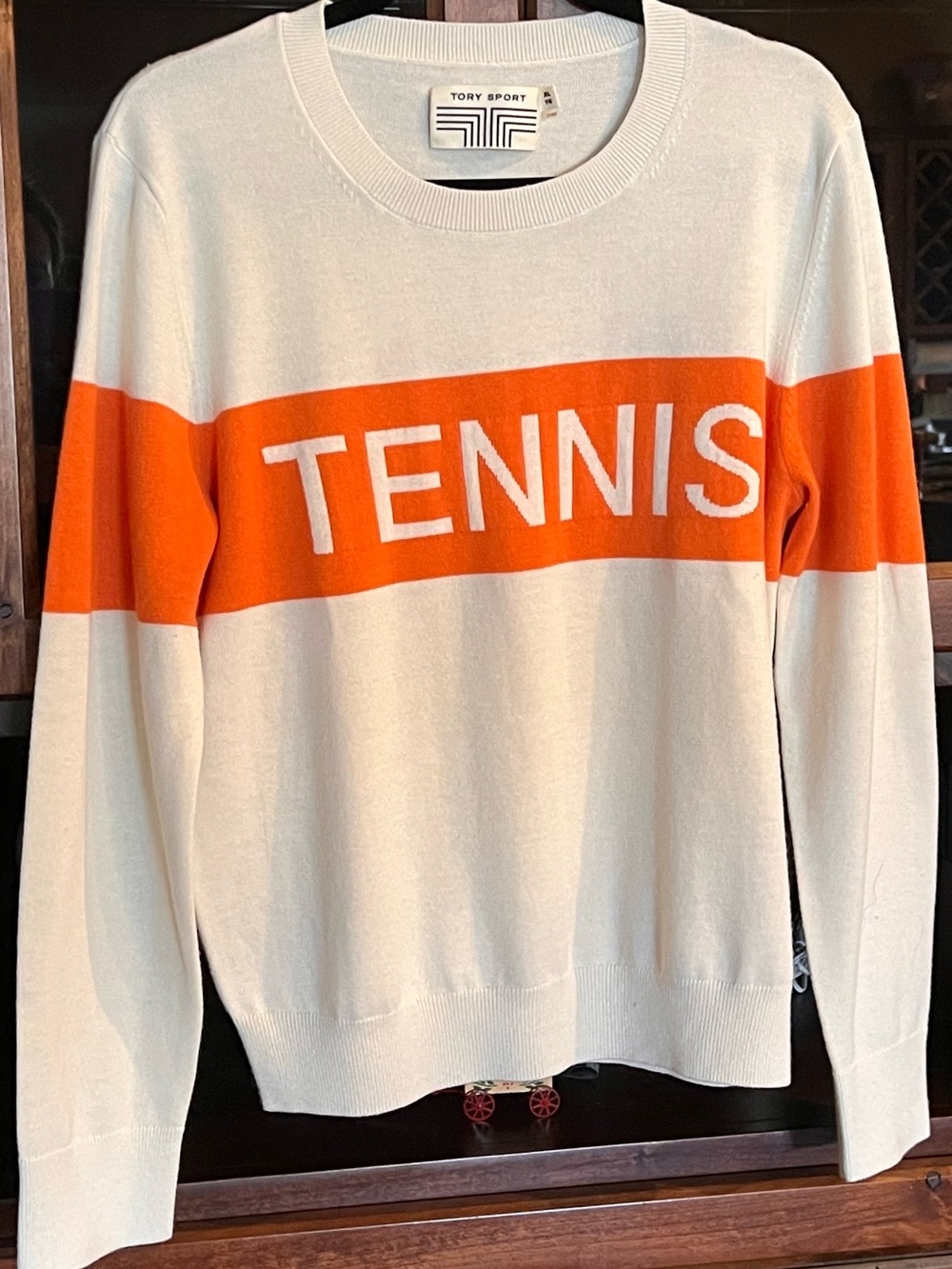 Tory Sport Women's Cream & Orange 'TENNIS' Crewneck Sweater